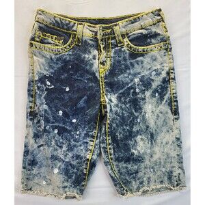 True Religion Jean Shorts Girls Sz 14 Reno Yellow Stitch Cutoff Distressed Jorts